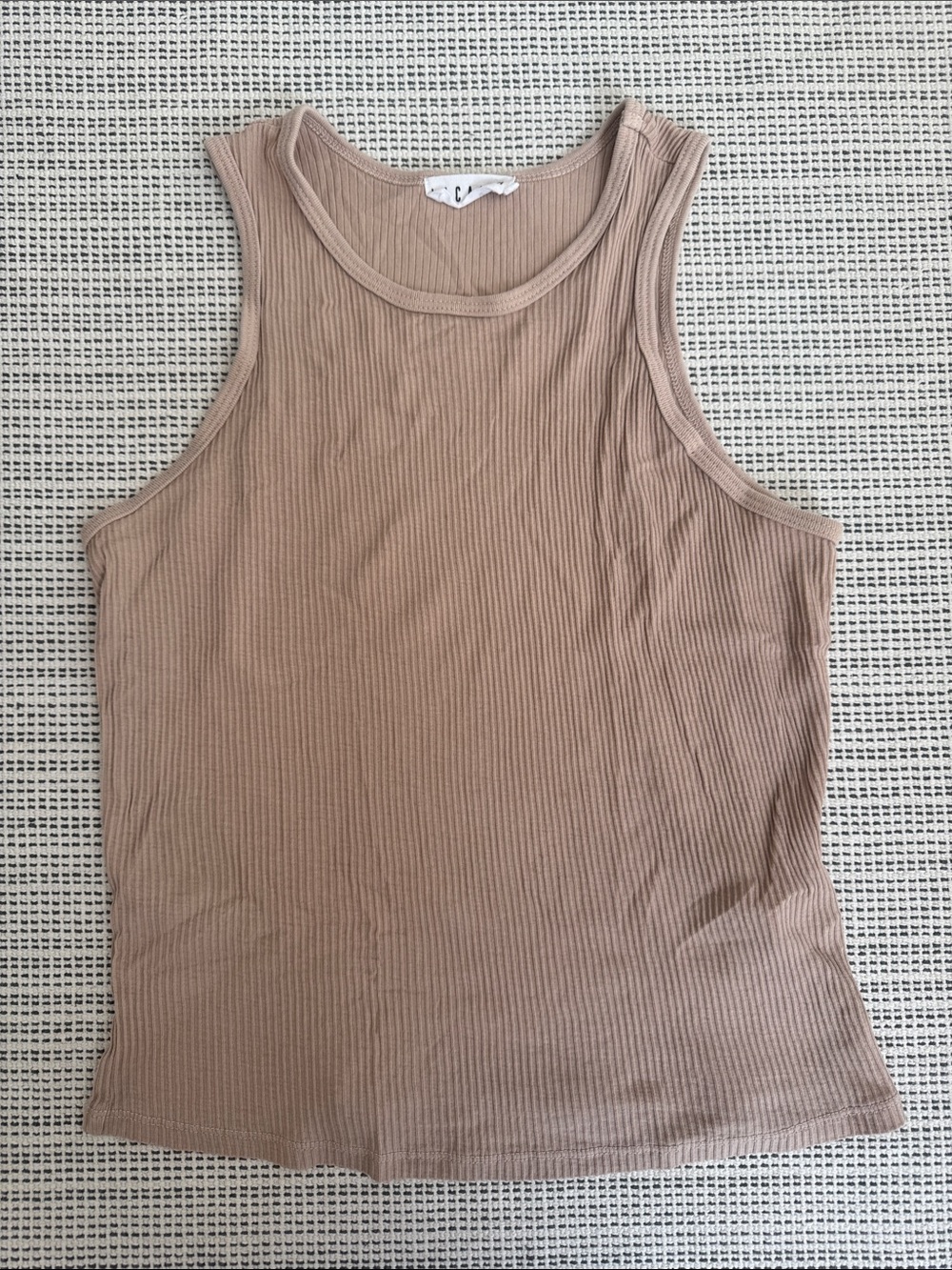 LACAUSA Ribbed Zoe Tank Top in Taupe Size M